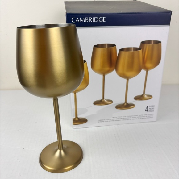 CAMBRIDGE set of 4 stainless steel white wine glasses in gold tone/NIB - Picture 1 of 11
